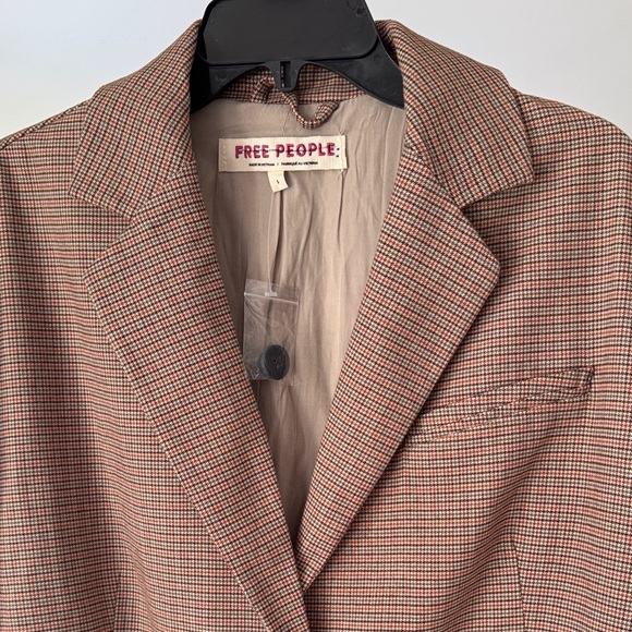 Free People Tan Checkered Women's Blazer - Picture 2 of 4